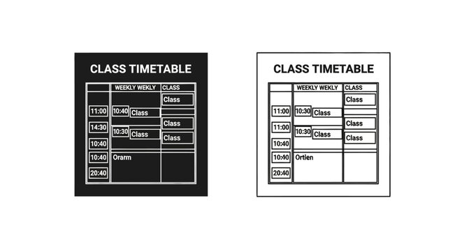 Two class timetable schedules, one black and white, showcasing lesson times and subjects.