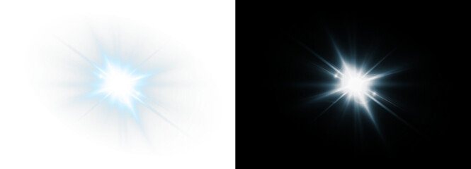 Blue, star, glow, shine, ray light up in transparent PNG. Perfect winter Overlay. Second PNG: blue,...