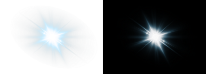 Blue, star, glow, shine, ray light up in transparent PNG. Perfect winter Overlay. Second PNG: blue, star, glow, shine, ray blend for holiday scenes with bright flare and sparkle.