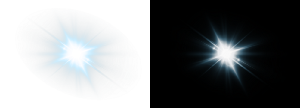 Blue, star, glow, shine, ray light up in transparent PNG. Perfect winter Overlay. Second PNG: blue, star, glow, shine, ray blend for holiday scenes with bright flare and sparkle.