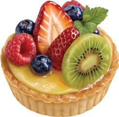 A mini fruit tart topped with sliced kiwi.