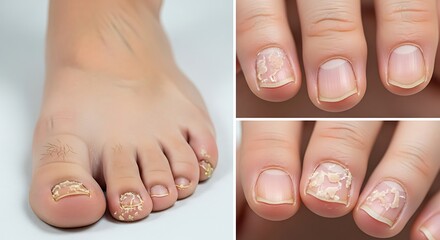Illustration of fungal infection affecting both toenails and fingernails causing damage and