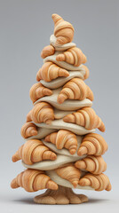 Fruit tree with croissants on beige background, 3D illustration