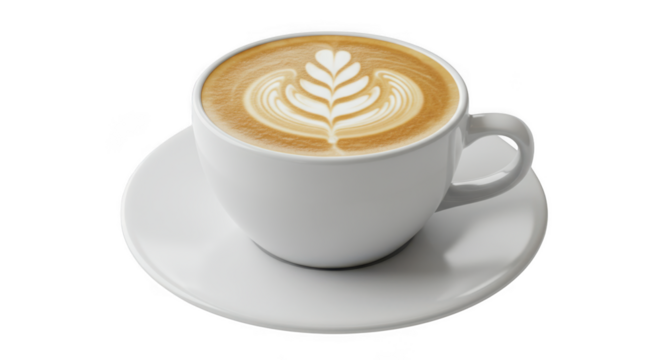 Latte art in white cup isolated on transparent background - Powered by Adobe