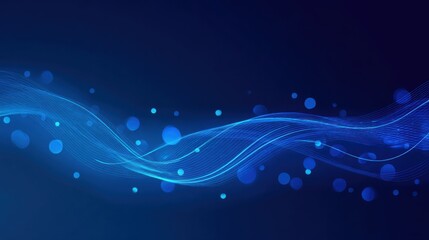 Flowing Blue Wave with Circular Particles &ndash; Abstract Motion Background in Dark Gradient