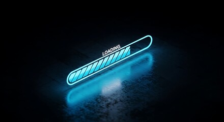 Glowing progress bar with blue neon light loading technology