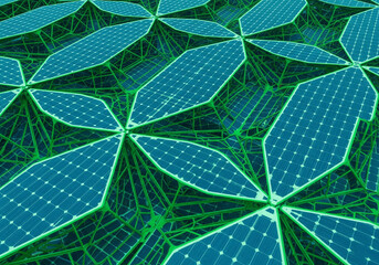 Innovative Geometric Solar Panel Arrangement in Abstract Futuristic Green Grid System