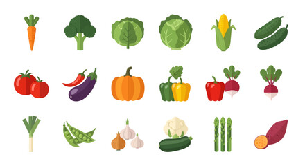 Colorful Vegetable Collection Fresh Produce Icons for Healthy Eating