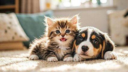 Obraz premium Cute kittens and puppies