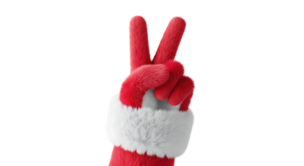 Fluffy red hand victory gesture isolated on a transparent background