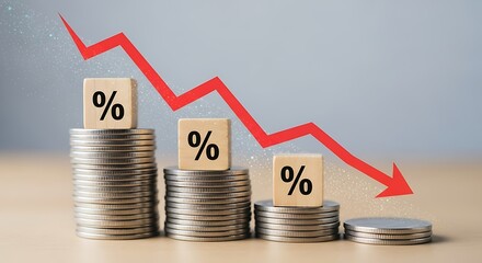 Falling coins percentage graph stacks cubes