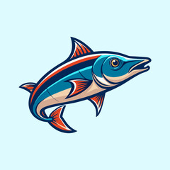 Colorful blue and orange fish illustration-Vector illustration of a vibrant fish with blue and orange details, ideal for fishing themes, marine logos, or aquatic artwork.