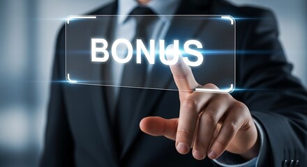 Businessman touching bonus screen word
