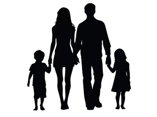 clean set of black silhouettes representing families in various poses on white background. Useful for parenting blogs, social campaigns, healthcare posters or family oriented branding