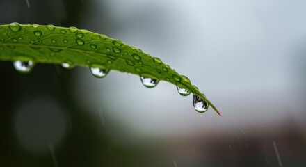 Raindrops on Green Leaf: Macro Photography of Nature