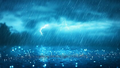 Dramatic Thunderstorm with Lightning Strikes and Rainfall in a Vibrant Cloudy Sky
