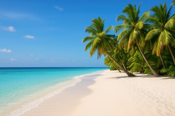 Tropical Paradise A Pristine Beach with Palm Trees, Turquoise Waters and Golden Sand