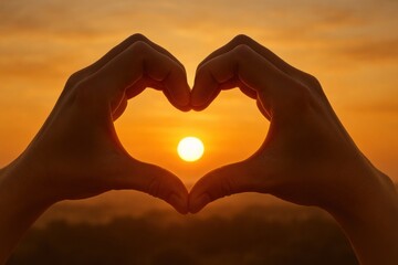 Obraz premium Hands Forming Heart Shape with Sunset Love, Warmth, and Connection in Nature