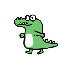 Naklejka premium Funny cartoon alligator walking with a smile. Cute green crocodile character illustration isolated on white. Happy reptile mascot doodle design.