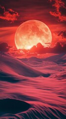 Desert Landscape Underneath a Large Moon in the Sky