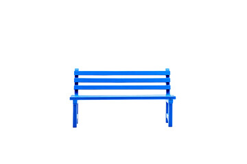 a blue bench sitting on top of a white floor