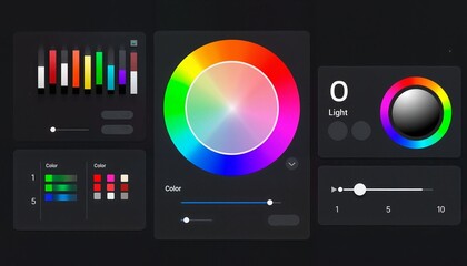 Fototapeta premium Color palette and adjustment sliders in digital design interface 