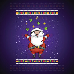 Cute Santa Juggling Presents Christmas Illustration