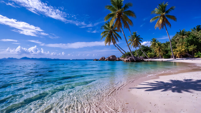 Tropical Paradise Beach with Palm Trees and Crystal Clear Water
