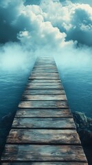 Obraz premium Wooden Pier Leading to Cloudy Sky Over Calm Water
