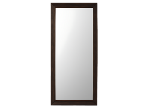 Dark wooden framed mirror isolated on transparent background