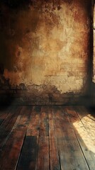 Old Room with Textured Wall and Wooden Floor Background