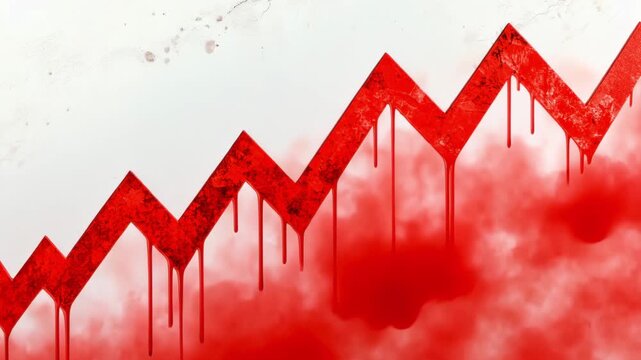 A red graph illustrates a downward trend over time, indicating a significant decline in performance in a financial report