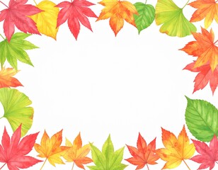 秋のカラフルな落ち葉の水彩フレーム