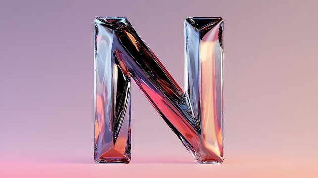 3D rendered letter N, faceted, crystal-like, iridescent, geometric, modern, bold, isolated