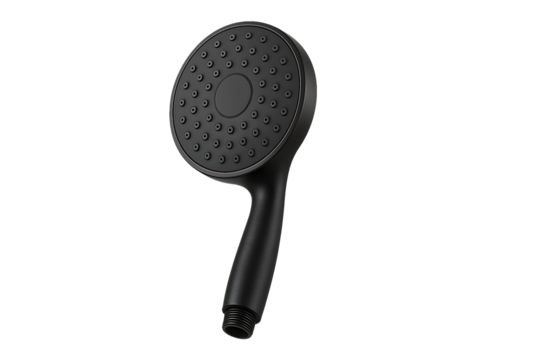 Black shower head isolated on transparent background