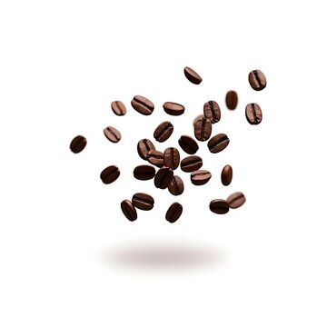 Floating Roasted Coffee Beans on White Background &ndash; High Resolution Studio Shot