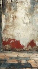 Distressed Wall and Brick Floor Texture with Red Paint