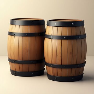 Pair of Traditional Wooden Barrels with Dark Metal Hoops