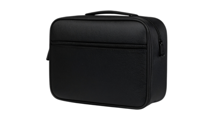 Simple and sleek black zippered case shown on a plain background ideal for storing electronics or personal items at home or office on transparent