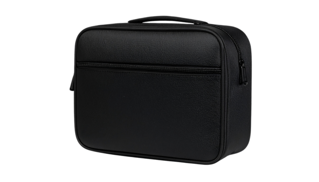 Simple and sleek black zippered case shown on a plain background ideal for storing electronics or personal items at home or office on transparent