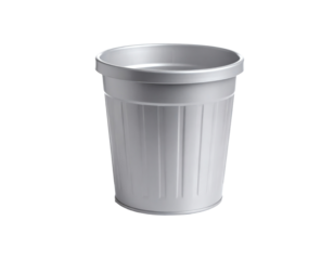 Small gray trash can isolated on white background, office paper bucket