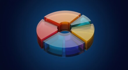 Fototapeta premium Colorful 3D Pie Chart on Blue Background, Data Visualization.