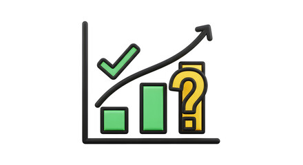 Business growth chart with checkmark and question mark, success concept