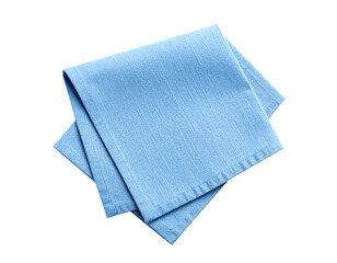 Light blue linen napkin isolated on white background, top view