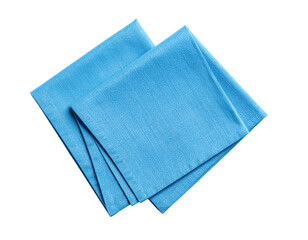 Light blue linen napkin isolated on white background, top view