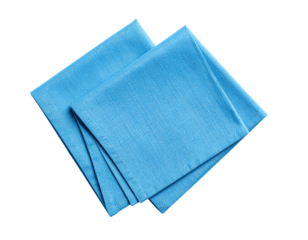 Light blue linen napkin isolated on white background, top view