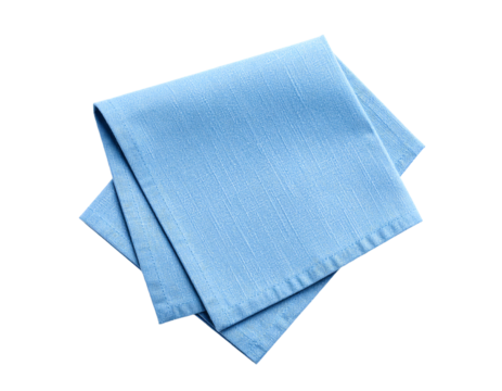 Light blue linen napkin isolated on white background, top view