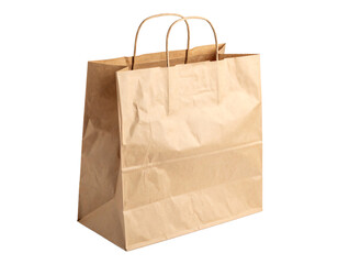 crumpled paper bag with handles on a white background, isolated