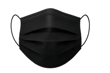 Black surgical mask isolated on transparent background