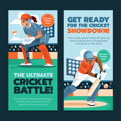 Flat Design Cricket Sport Vertical Banner Set